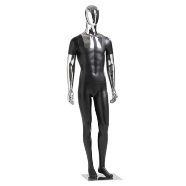 Imagem de Manequim masculino de 75,6 polegadas de altura, corpo inteiro, torso de fibra de vidro destacável e braços galvanizados, manequim em pé(Black2)