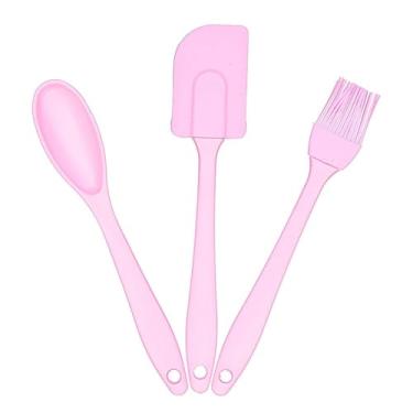 Imagem de Kit Utensílios de Silicone 3 Peças – Colher, Pincel e Espátula, Resistentes ao Calor, Ideal para Cozinha Rosa