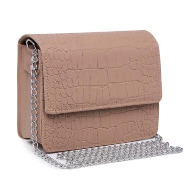 Imagem de Bolsa Croco Feminina com Alça de Corrente e Alça de Mão Tendência para o Dia a Dia e Festa