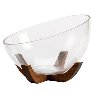 Imagem de Saladeira Aclive de Vidro com Base Acacia Wood  Mimo Style 22 cm