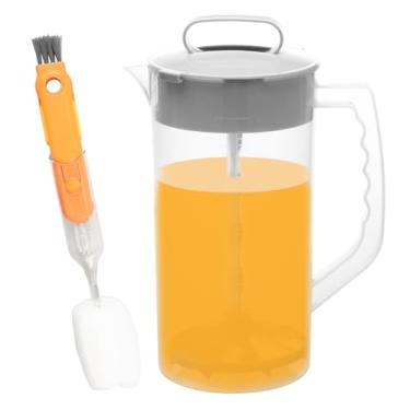 Imagem de Jarra de suco com tampa e bico de 1,916 g, jarra de mistura de fórmula para bebidas, jarra de água de plástico com êmbolo misturador e escova de esponja, recipiente de suco de boca larga para mexer