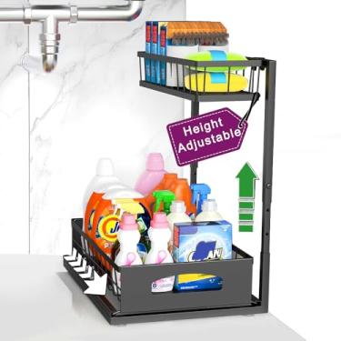 Imagem de Organizador sob a pia, altura ajustável sob a pia, prateleiras de armazenamento de armário de puxar para fora, gaveta deslizante para cozinha, banheiro, despensa USO002
