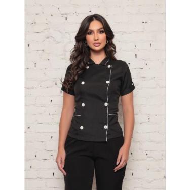 Imagem de Dolma Chef Feminina Manga Curta Preto Celine - Gardenia Jalecos, M