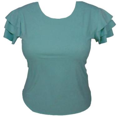 Imagem de Blusa Feminina Suede Manga 3 Babados Verão Lancamento - SP/CXX, Verde,
