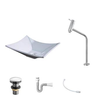 Imagem de Kit Cuba L38 C/Torneira Link 1062 Metal + Válvula Click 1''G + Sifão Pvc + Flexível, Compace, Branca