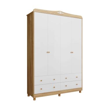 Imagem de  Armário Infantil Elô 4 Portas 4 Gavetas Liso Branco Amêndoa
