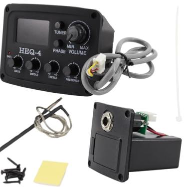 Imagem de Hsyok Equalizador Acústico De 4 Bandas, Pré-Amplificador Guitarra, Captador Piezoelétrico, Afinador E Amplificador (Heq-4)