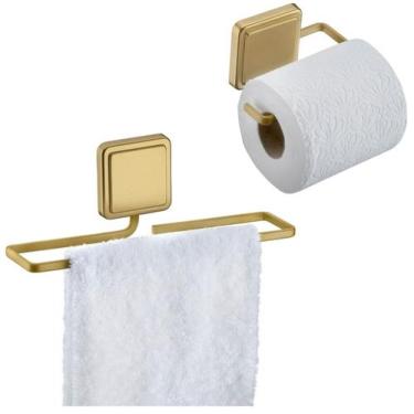 Imagem de Kit Toalheiro Rosto Porta Toalha Suporte Papel Higiênico Banheiro Ades