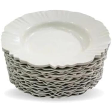 Imagem de Kit de 5 Pratos Fundos de Plástico Branco com Borda - Perfeito para Refeições, Churrascos e Festas!