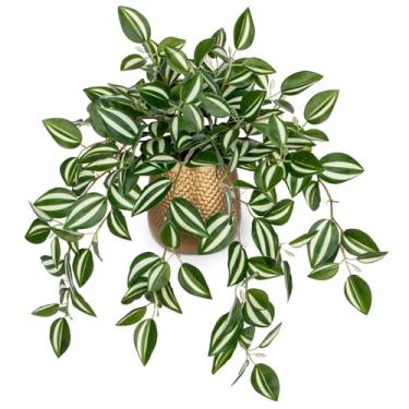 Imagem de Briful Plantas falsas para ambientes internos de 45 cm Peperomia de melancia em vaso dourado com folhas verdes de seda realistas, planta artificial em vaso para casa, escritório, mesa, prateleira
