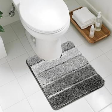 Imagem de COSY HOMEER Tapetes de banheiro em forma de U 61 x 50 cm, tapete de banho absorvente ultra macio com suporte de TPR antiderrapante, tapete felpudo lavável na máquina para banheiro, cinza escuro