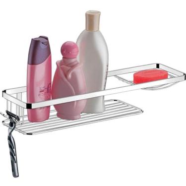 Imagem de Suporte Aço Cromado Porta Shampoo Sabonete Gilette Banheiro