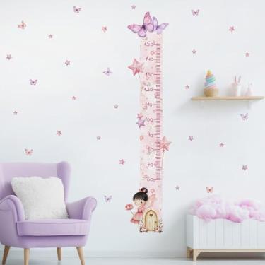 Imagem de Adesivo Régua de Parede Infantil Fada 01 Asiática Medidor de Altura Borboletas Estrelas Quarto Lúdico
