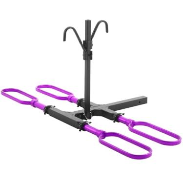 Imagem de Suporte de bicicleta de engate de 5 cm para engate de carro, suporte para bicicleta elétrica para carro de 2 bicicletas, suporte de bicicleta de carro para SUV (preto e roxo)