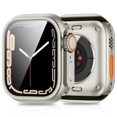Imagem de Capa 3 em 1 compatível com Apple Watch Series 10 de 46 mm com proteção robusta [transforme-se em um visual ultra 2] com película protetora de tela de vidro temperado projetada para Apple Watch Series