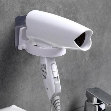 Imagem de Suporte Secador Cabelo Sem Furo Organizador Fios Adesivo Parede 2 Em 1 Gancho Pendurar Porta