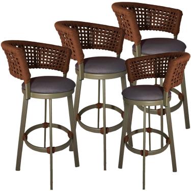 Imagem de 4 Banqueta Somália Em Alumínio E Corda Náutica Jardim Marrom