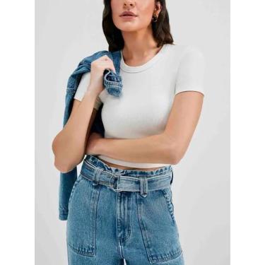 Imagem de Blusa Manga Curta Hering 4F8L Feminina Cropped Canelada Algodão T. P/X