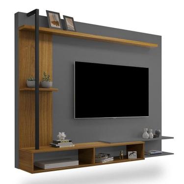 Imagem de Painel Home Suspenso Onix para TV até 65” Carvalho New/Cinza - Móveis Luapa