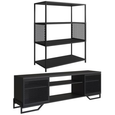 Imagem de Rack 180 Cm 2 PT Estante 77 Cm Industrial 27X24 Preto PP