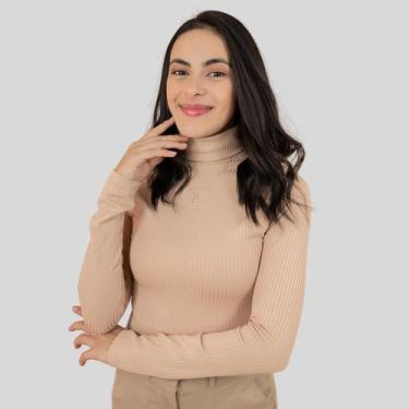 Imagem de Cacharrel de Malha Canelada Gola Alta Feminina - Mayara Manzano, Nude,