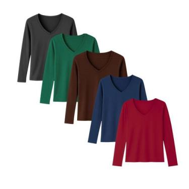 Imagem de kit 3 Blusa de frio feminina manga longa basica plus size - Megalook, 