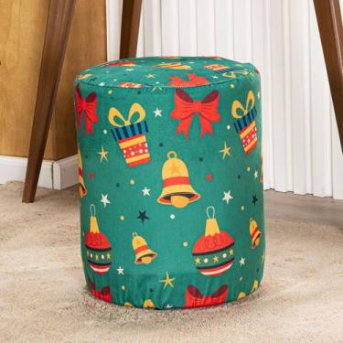 Imagem de Capa de Puff Redondo Grande Avulsa Estampada Natalina Ajustável com El