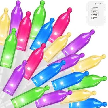 Imagem de LAMPHOME 50 luzes LED de Páscoa ao ar livre, mini cordão de luz de 4,6 m com 9 modos e temporizador de 6 horas, à prova d'água, operado por bateria para decoração de árvore de jardim, pátio, jardim