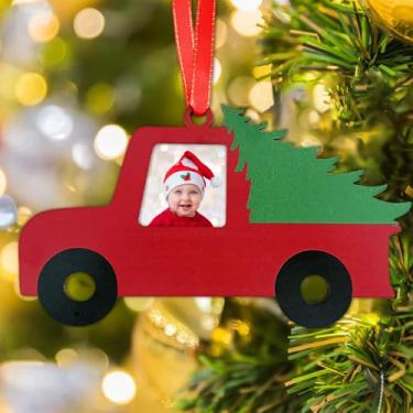 Imagem de Enfeite de Natal 2025 - enfeites de foto de caminhão para árvore de Natal - Enfeites engraçados de madeira para decoração de árvore de férias em casa