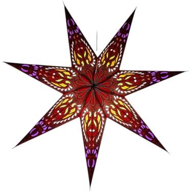 Imagem de YEPSIO Abajur de lanterna, papel estrela, persiana, grande, 60 cm, decorações de pendurar para Natal, casamento, decoração de casa, festa de aniversário, dobrável, estrela de 7 pontas (vermelho, roxo