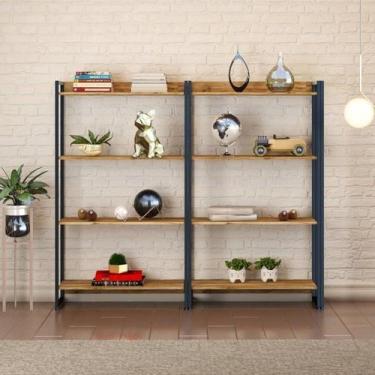 Imagem de Kit 2 Estantes para Livros Médias Industrial Aço 4 Prateleiras 146cmx8