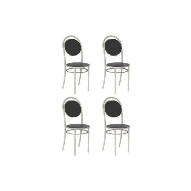 Imagem de Kit 4 Cadeiras De Cozinha 190 Aço 4 Uni Prata-courano Preto - Carraro