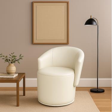 Imagem de Poltrona Decorativa Orgânica Fixa Sala Kit 2 Malu Sintético PU Bege M11 - D'Rossi