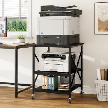 Imagem de Warmiehomy Mesa de impressora de 61 cm x 61 cm com prateleira de armazenamento ajustável - Suporte grande para impressora com rodas - Carrinho com rodinhas de 3 níveis - Use para impressora a laser 3D