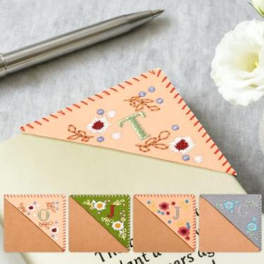 Imagem de 1 marcador de página de tecido, marcador de página bordado, costura decorativa para escritório, estudo, material escolar, acessórios, primavera, letra T