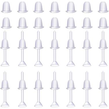 Imagem de 100 pares de brincos transparentes de plástico, protetores de brinco, brincos de plástico invisível, pino transparente para esportes, mulheres, homens, brinco faça você mesmo, 4 mm com cabeça de copo