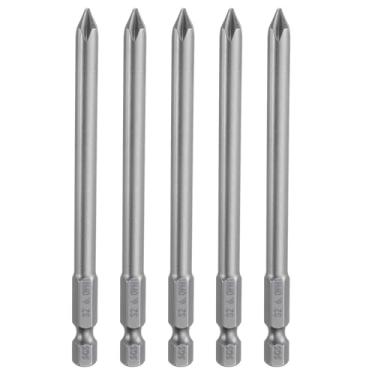Imagem de 5 peças de chave de fenda Phillips número 1 PH1 haste sextavada de 1/10.2 cm (100 mm) de comprimento magnético S2 de aço industrial, broca elétrica de cabeça cruzada, haste de 0,236" (6 mm)