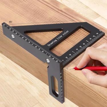 Imagem de Régua triangular de carpintaria para projetos de marcenaria, ferramenta de medição de ângulo com profissionais de renovação em escala de polegadas, 1 peça (preta)