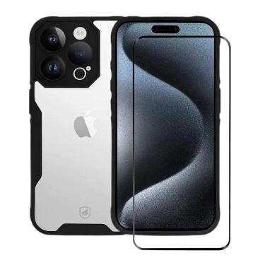 Imagem de Kit Capa Dual Shock Sense E Pelicula Coverage 5d Pro Preta Para Iphone 15 Pro - Gshield