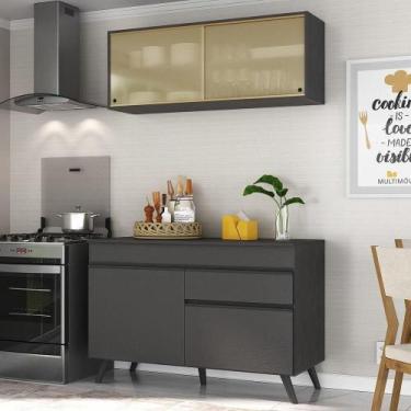 Imagem de Armário De Cozinha Compacta 2 Peças Preto - MULTIMOVEIS