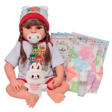 Imagem de Boneca Reborn Bebê Valentina 46cm Olhos Castanhos Acessórios - Cegonha