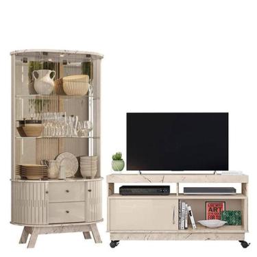 Imagem de Rack Bancada Artur com Cristaleira Moss Calacata Off White - Madetec