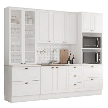 Imagem de Cozinha Completa Americana 4 Peças Branco Com Torre Quente 2 Fornos - Móveis Henn Branco