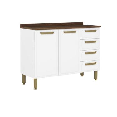 Imagem de Balcão De Cozinha Bella C- 2 Portas E 4 Gavetas C- Tampo 120cm Branco - Bertolini