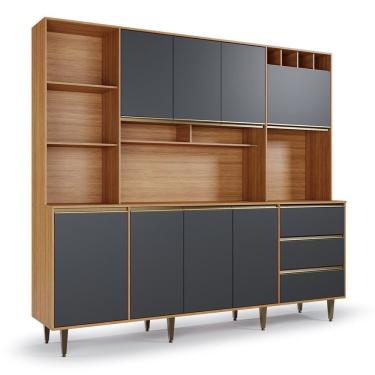 Imagem de Armário De Cozinha 8 Portas 3 Gavetas Nicho Versatti Freijo- Grafite