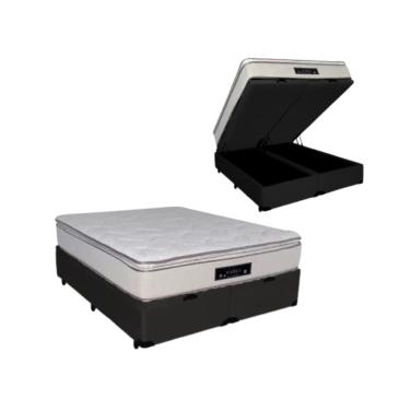 Imagem de Cama Box Baú Queen Sintético + Colchão Cloud Pillow Top Molas Ensacadas Luckspuma 158x198x74