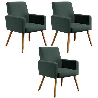 Imagem de Kit 03 Poltronas Maria W01 Pés Palito Linho Verde Musgo