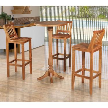 Imagem de Conjunto Bistrô Mesa Com 3 Banquetas Confort Ripada Castanha - Marrom