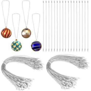 Imagem de 200 peças de cordão de pendurar para enfeite de Natal, fita metálica de 20 cm para enfeite de pendurar com prendedor de pressão, cordão de pressão para decoração de Natal, suprimentos de festa (prata)