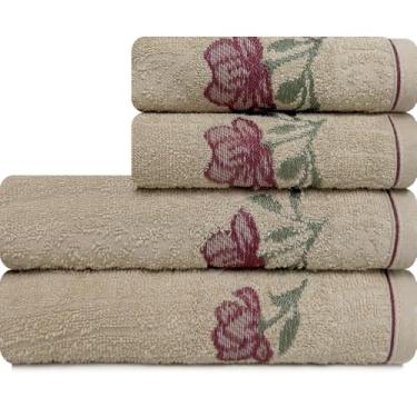 Imagem de Jogo de Toalhas 4 Peças Banho e Rosto 100% Algodão Karsten Encanto (Bege com Bege)